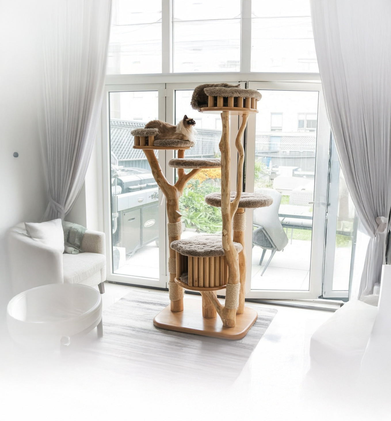 Luxury Wooden Cat Tree Tower – Modern Multi-Level Cat Condo with Scratching Posts