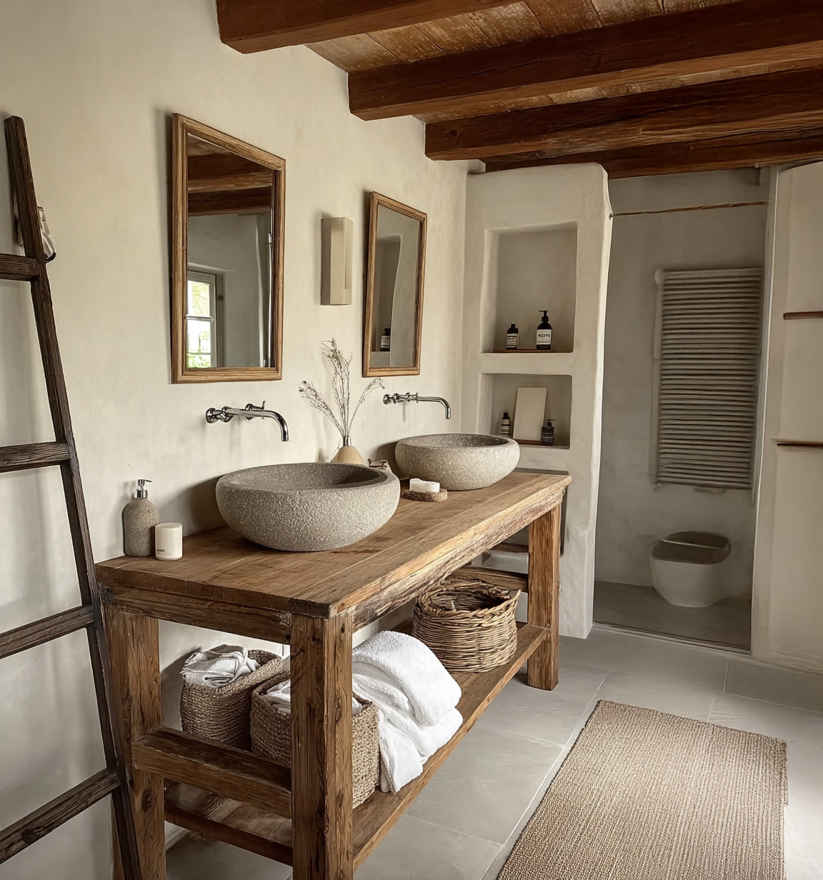 Handcrafted Bathroom Rustic Floating Vanity – Reclaimed Wood Live Edge Shelf, Custom Natural Sink Vanity