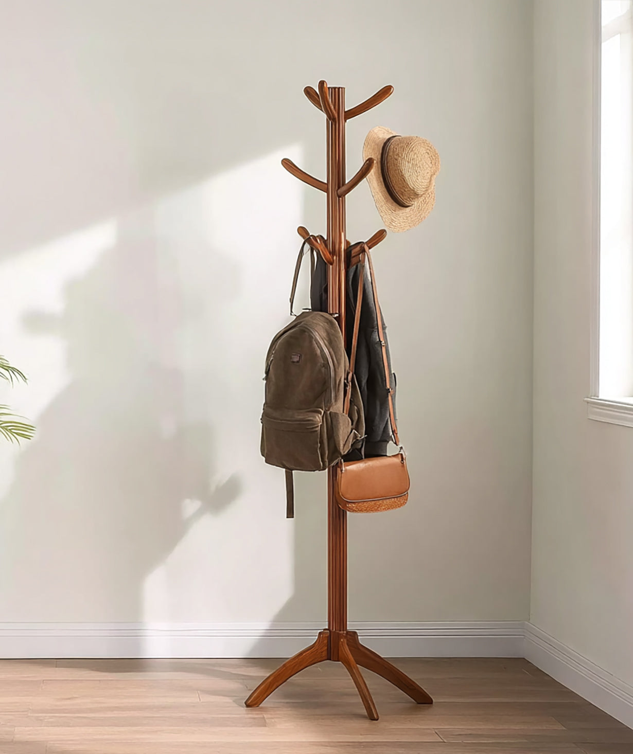 Solid Wood Coat Rack with 10 Hooks – Vintage Wall Mounted Coat Hanger, Hat Rack, Clothes & Towel Storage Rack