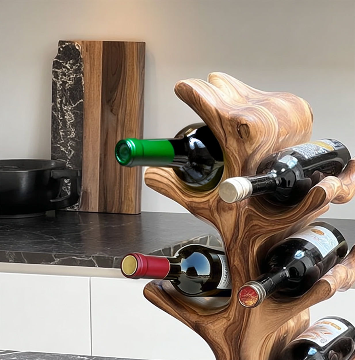 Handmade Mid Century Wine Bottle Holder – Solid Wood Rack for Kitchen or Home Bar