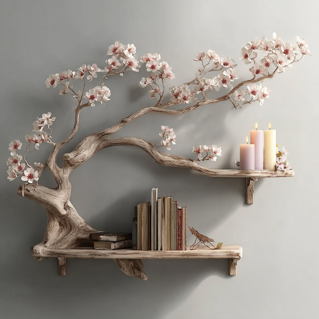 Handmade Driftwood Tree BookShelf – Wall Mounted Rustic Storage & Display Rack
