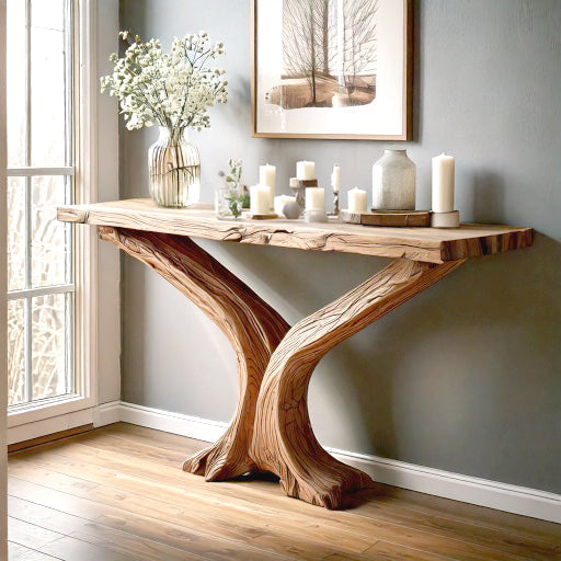 Narrow Entryway Table Console – Handmade Rustic Live Edge Natural Wood Farmhouse Table