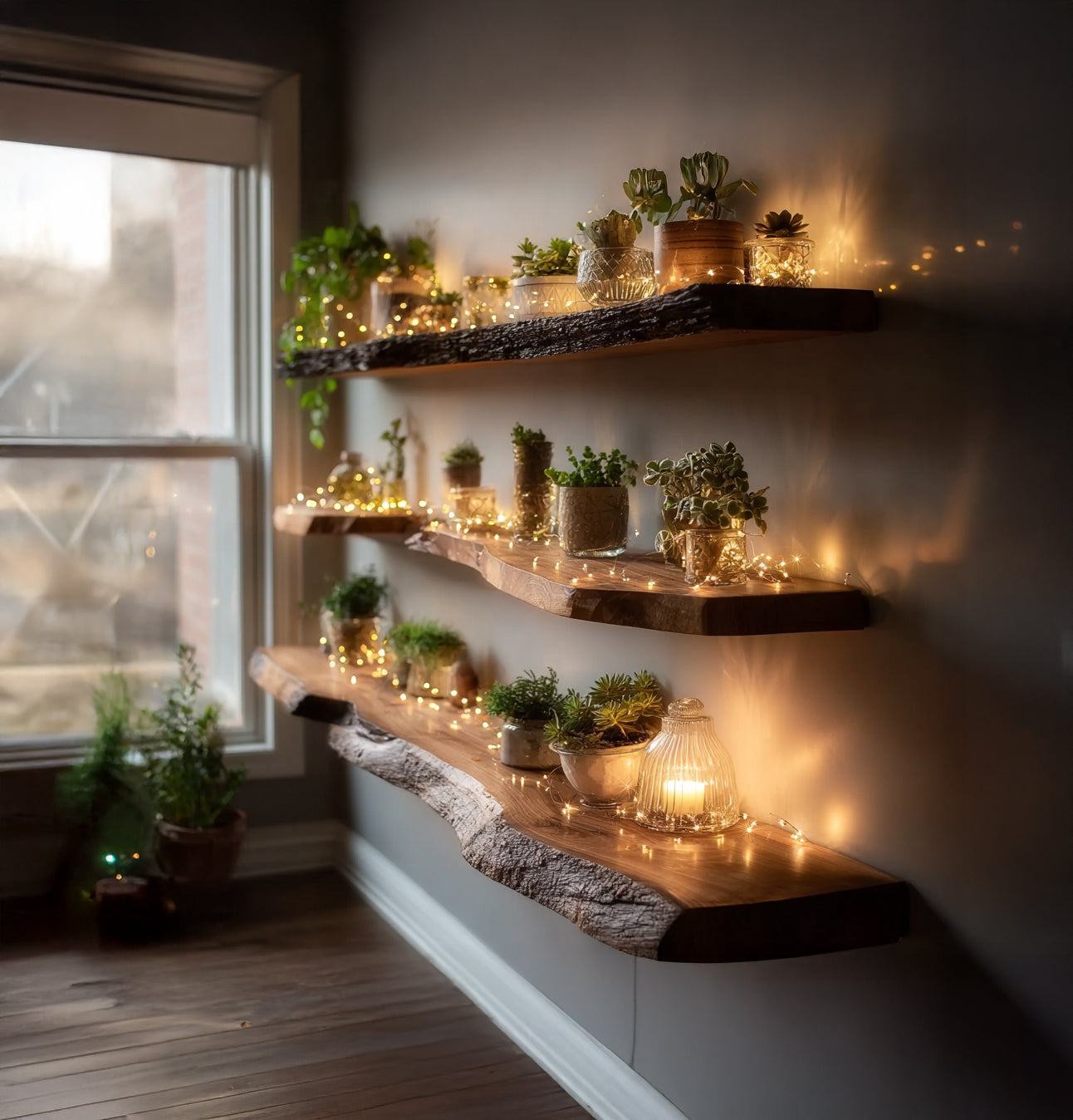 Solid Wood Live Edge Floating Shelf – Rustic Bathroom & Laundry Room Decor