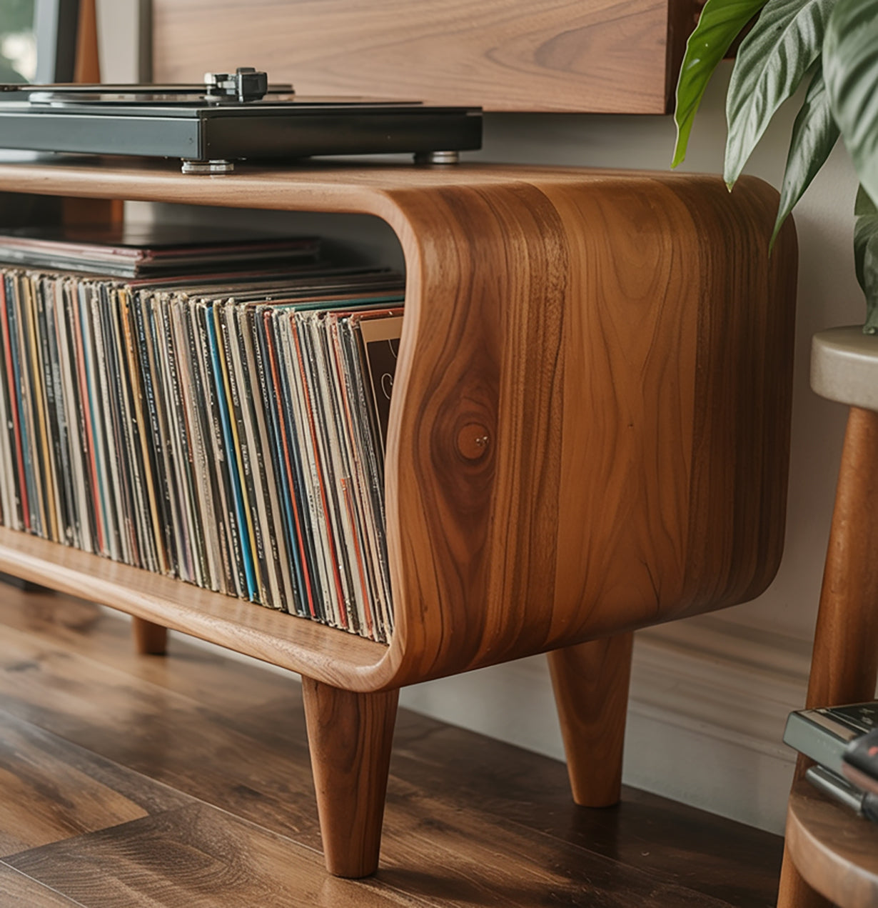 Solid Wood Record Player Stand – Mid-Century Modern Turntable Console