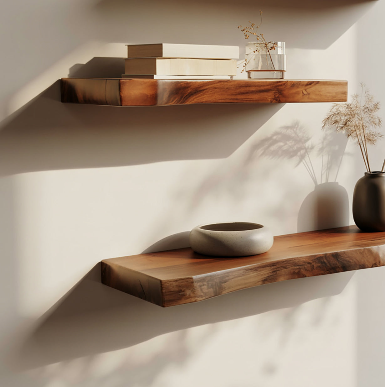 Solid Wood Live Edge Floating Shelf – Rustic Wall Decor for Living Room & Kitchen