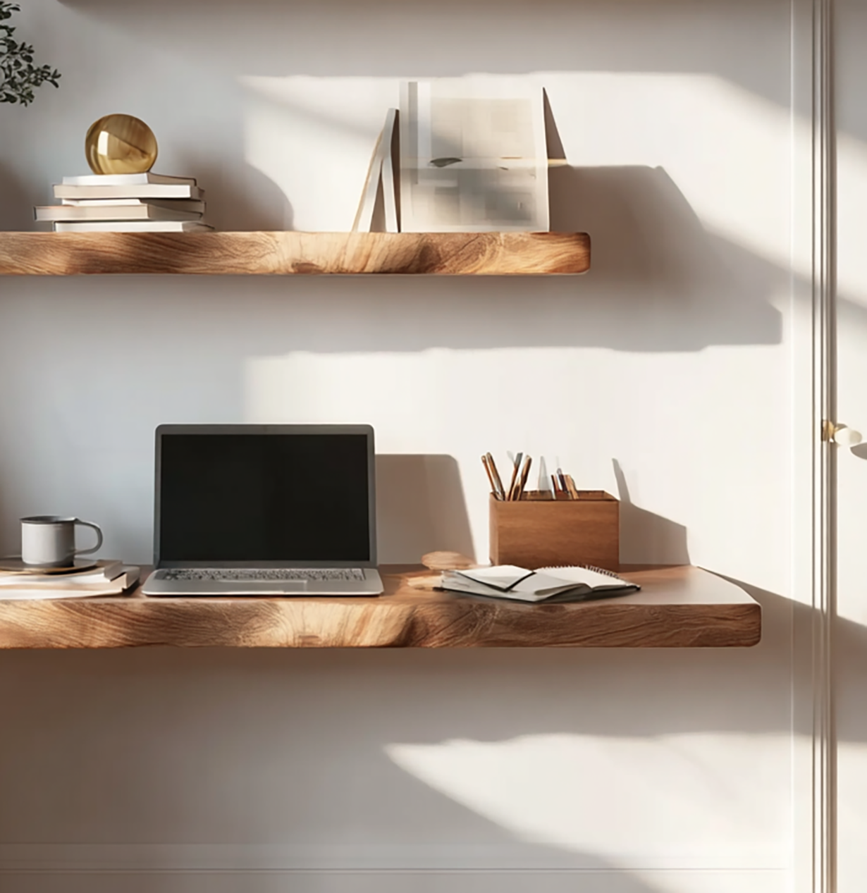Live Edge Floating Desk – Solid Wood Wall Mounted Shelves for Home Office