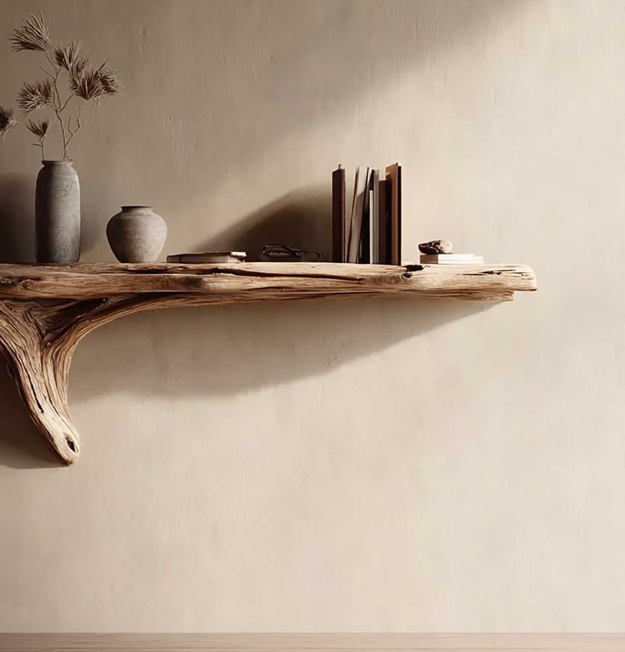 Handcrafted Floating Shelf – Natural Edge Wood Storage for Living Room