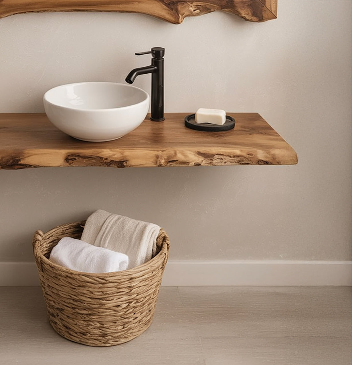 Solid Wood Floating Shelf - Unique Bathroom Decor
