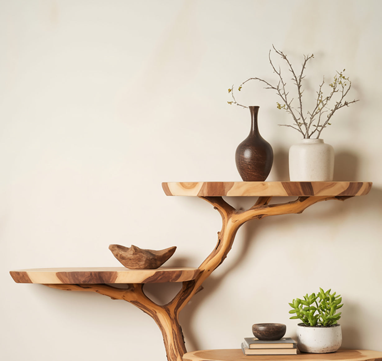 Tree Branch Wall Shelf – Solid Wood Driftwood Floating Bookshelf