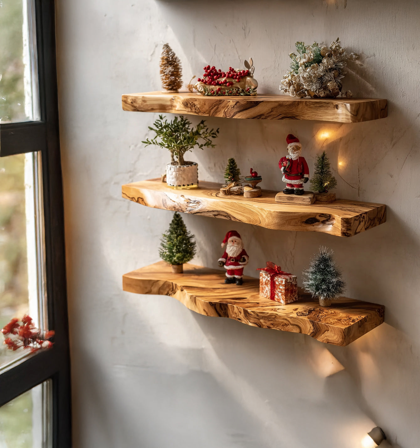 Live Edge Floating Shelf: Handcrafted Solid Wood Design