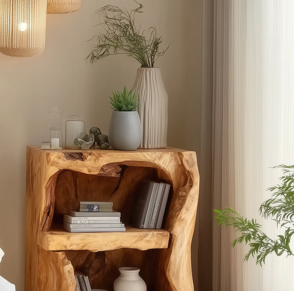 Handmade Nightstand with Drawer – Rustic Natural Wood Bedside Table for Bedroom