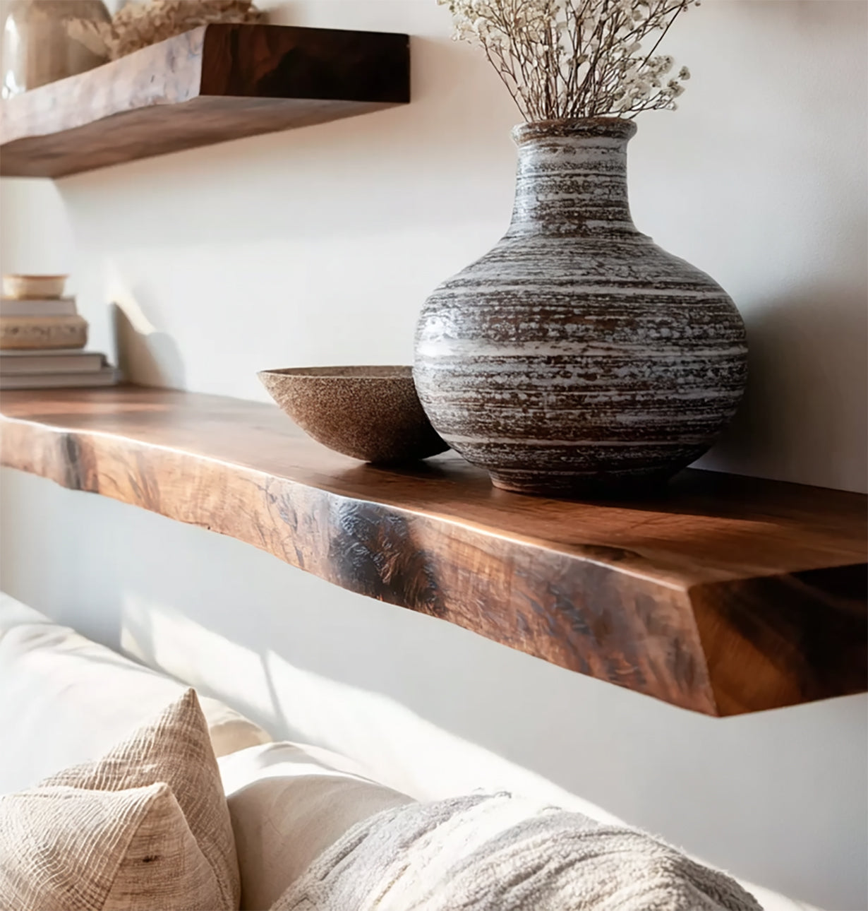 Handmade Live Edge Wooden Floating Shelves – Rustic Wall Decor