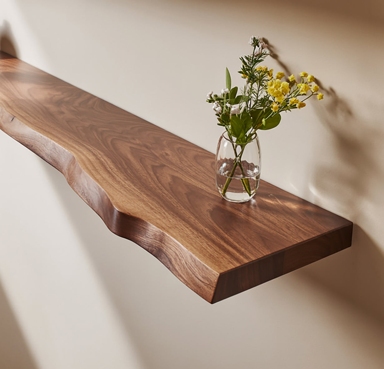 Solid Wood Live Edge Floating Shelf – Rustic Wall Decor for Living Room & Kitchen