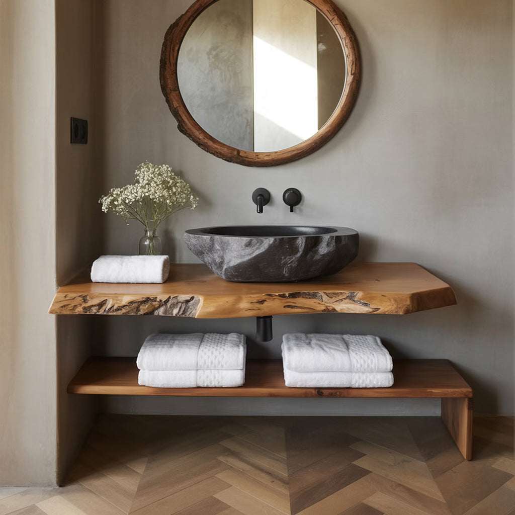 Solid Wood Floating Shelf - Unique Bathroom Decor
