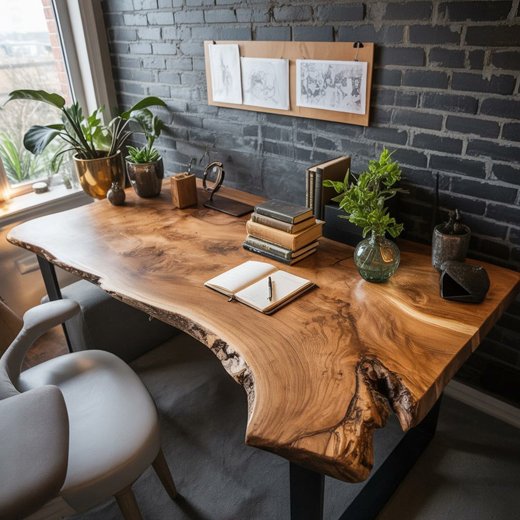 Rustic Live Edge Wooden Desk for Home Office – Natural Wood Desk