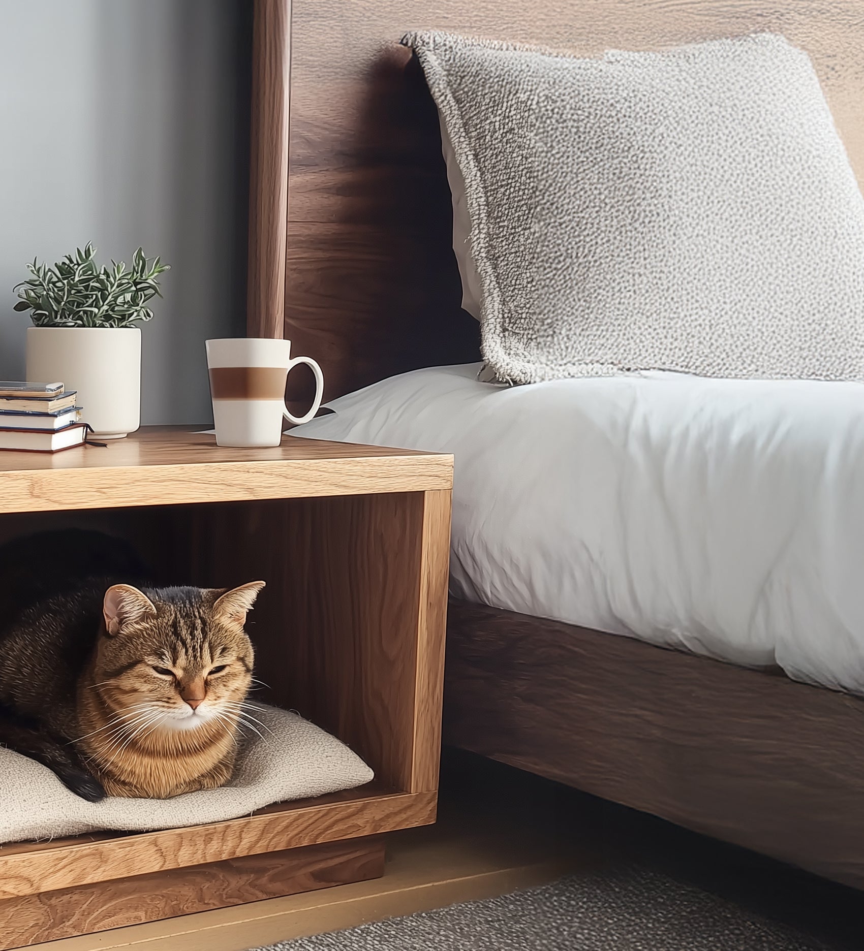 Modern Nightstand with Built-In Pet Bed – Hidden Cat House for Bedroom or Small Apartment