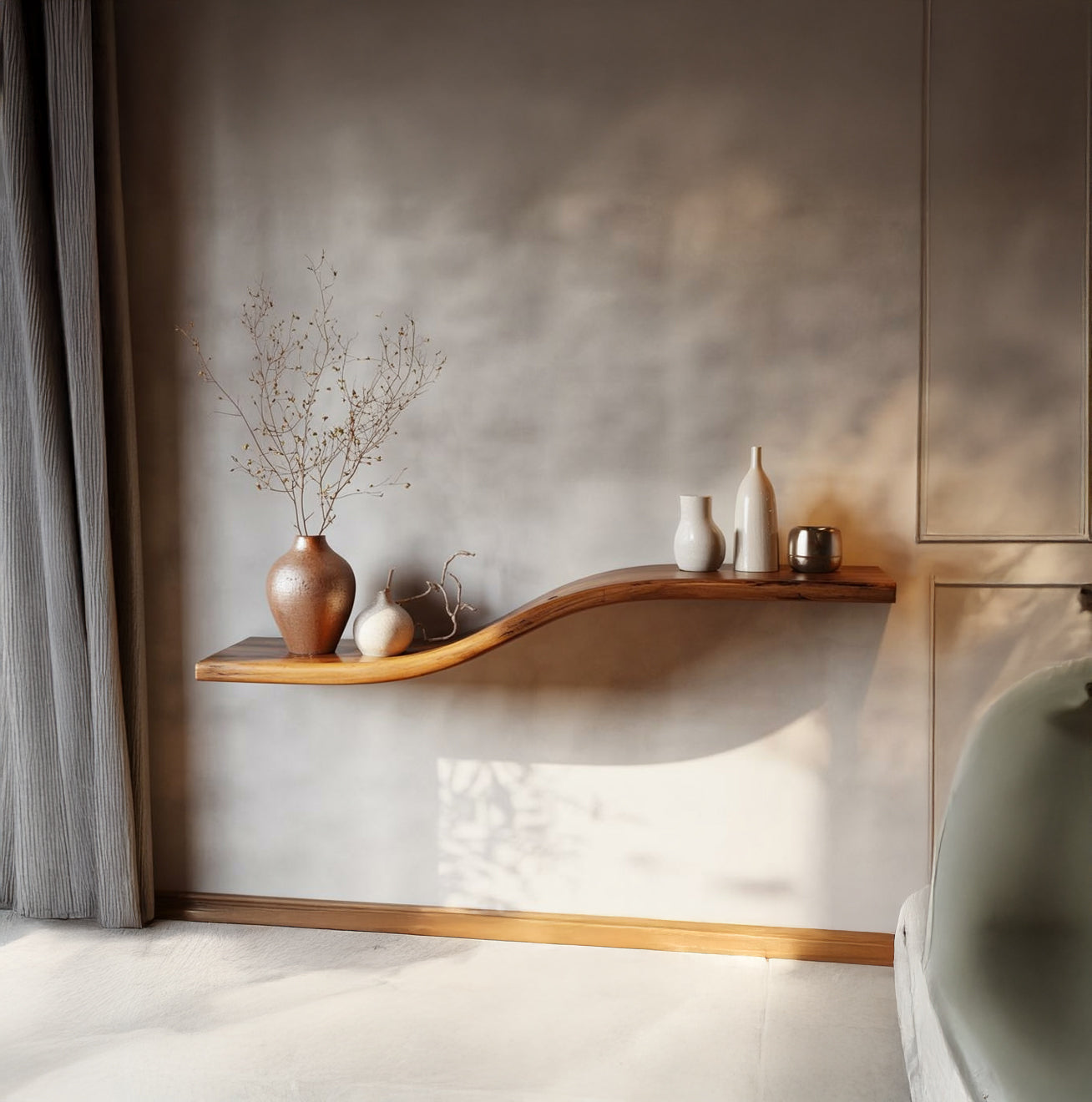 Live Edge Walnut Floating Shelf – Handcrafted Solid Wood Wall Decor