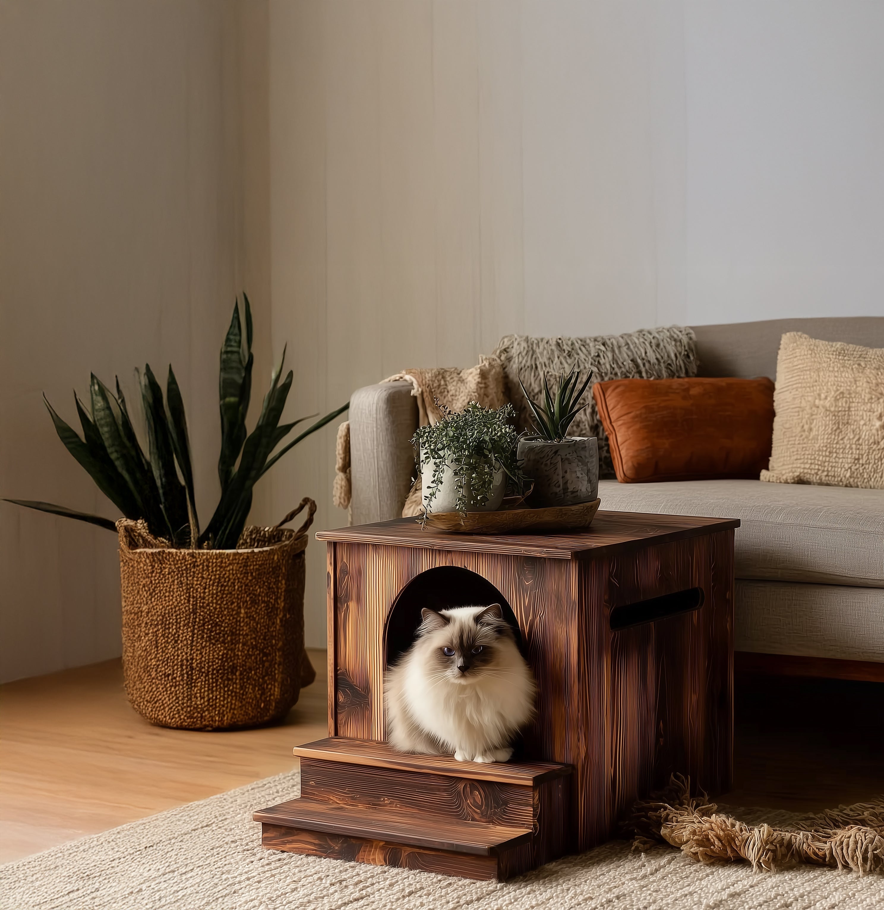 Modern Nightstand with Built-In Pet Bed – Hidden Cat House for Bedroom or Small Apartment