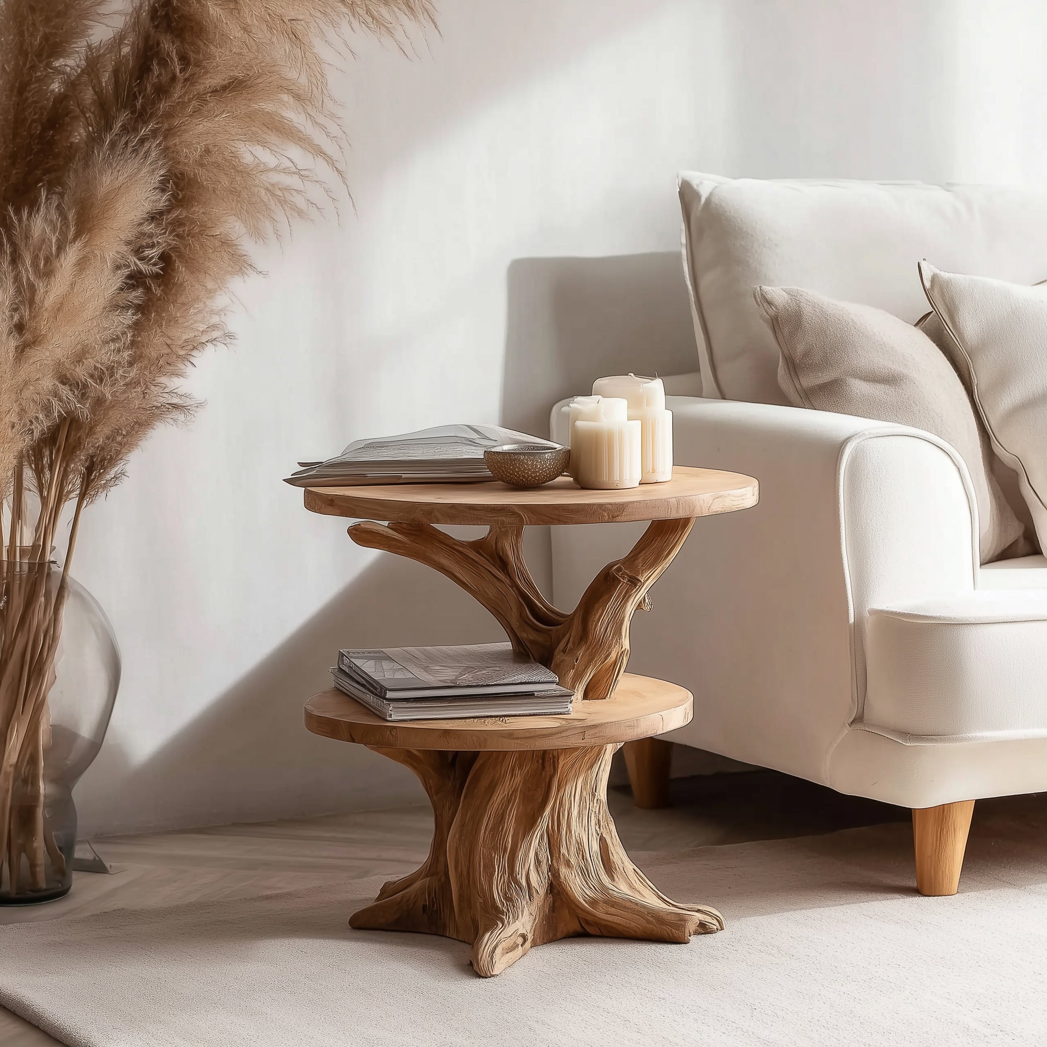 Live Edge End Table – Handcrafted Round Solid Wood Rustic Accent for Living Room or Bedroom
