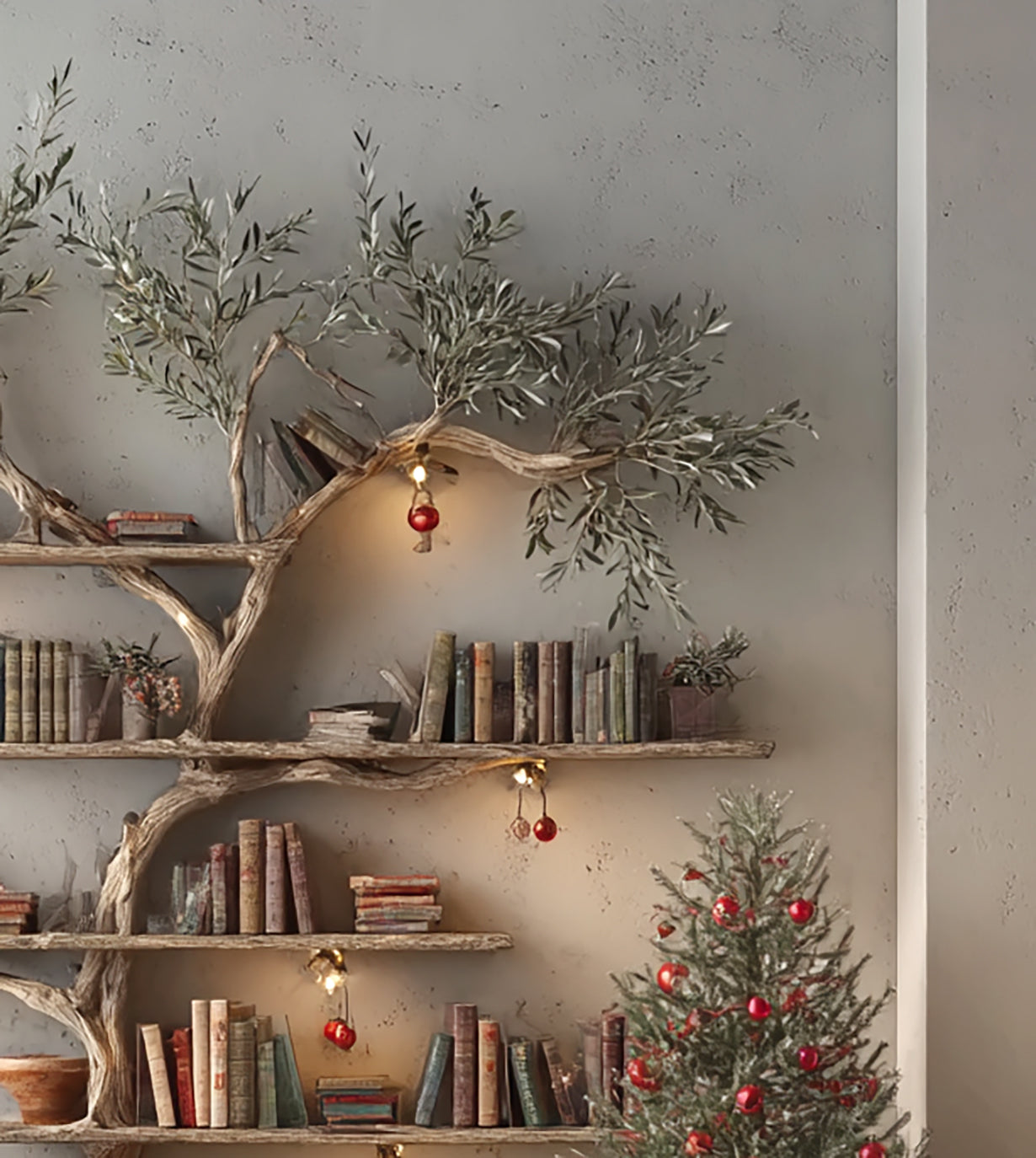 Tree Branch Bookshelf – Floating Wooden Wall Shelf Live Edge Design Christmas Decor