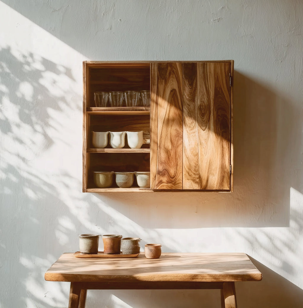 Handcrafted Solid Wood Wall Cabinet – Minimalist Hanging Shelf