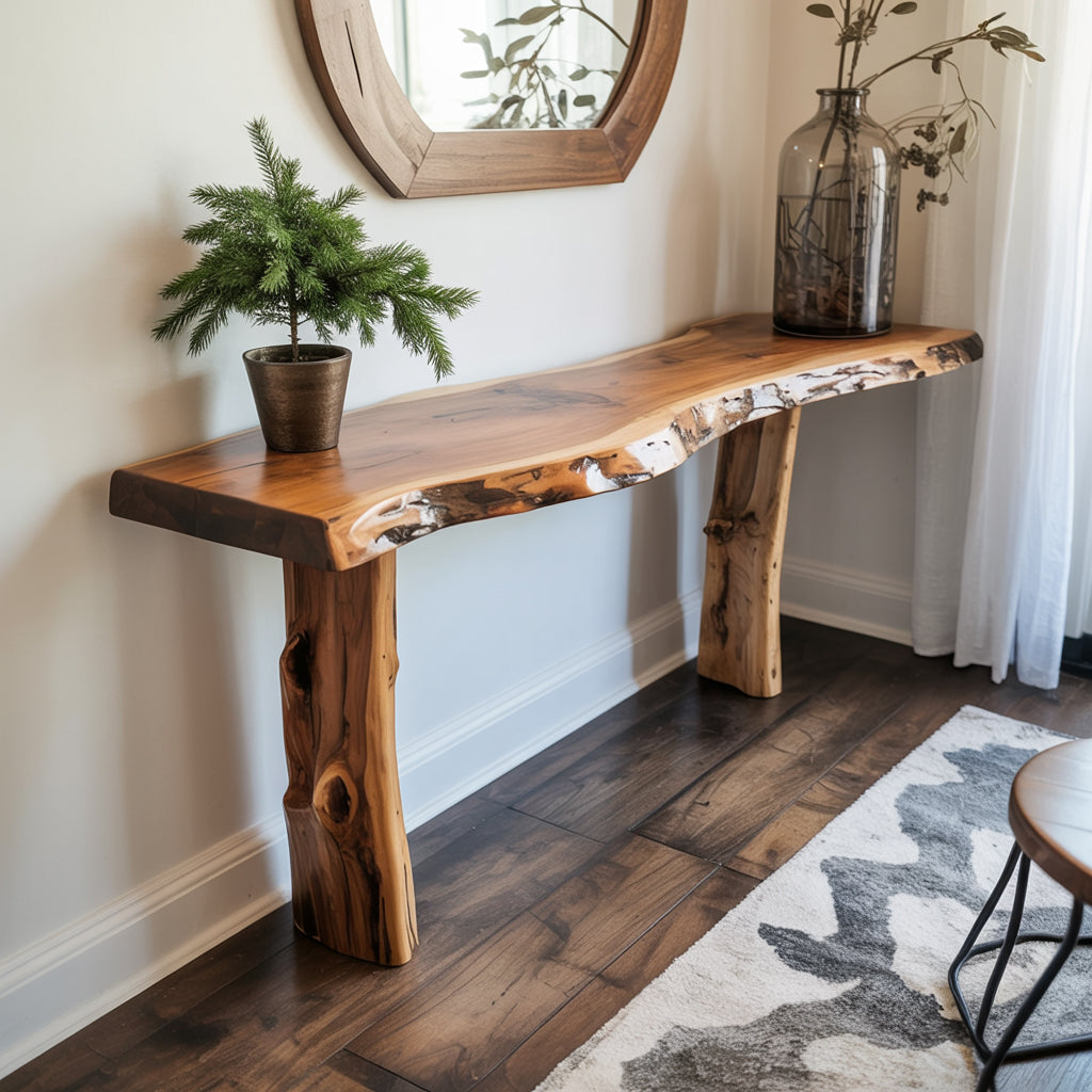 Handmade Solid Wood Tree Console Table, Rustic Entryway Decor