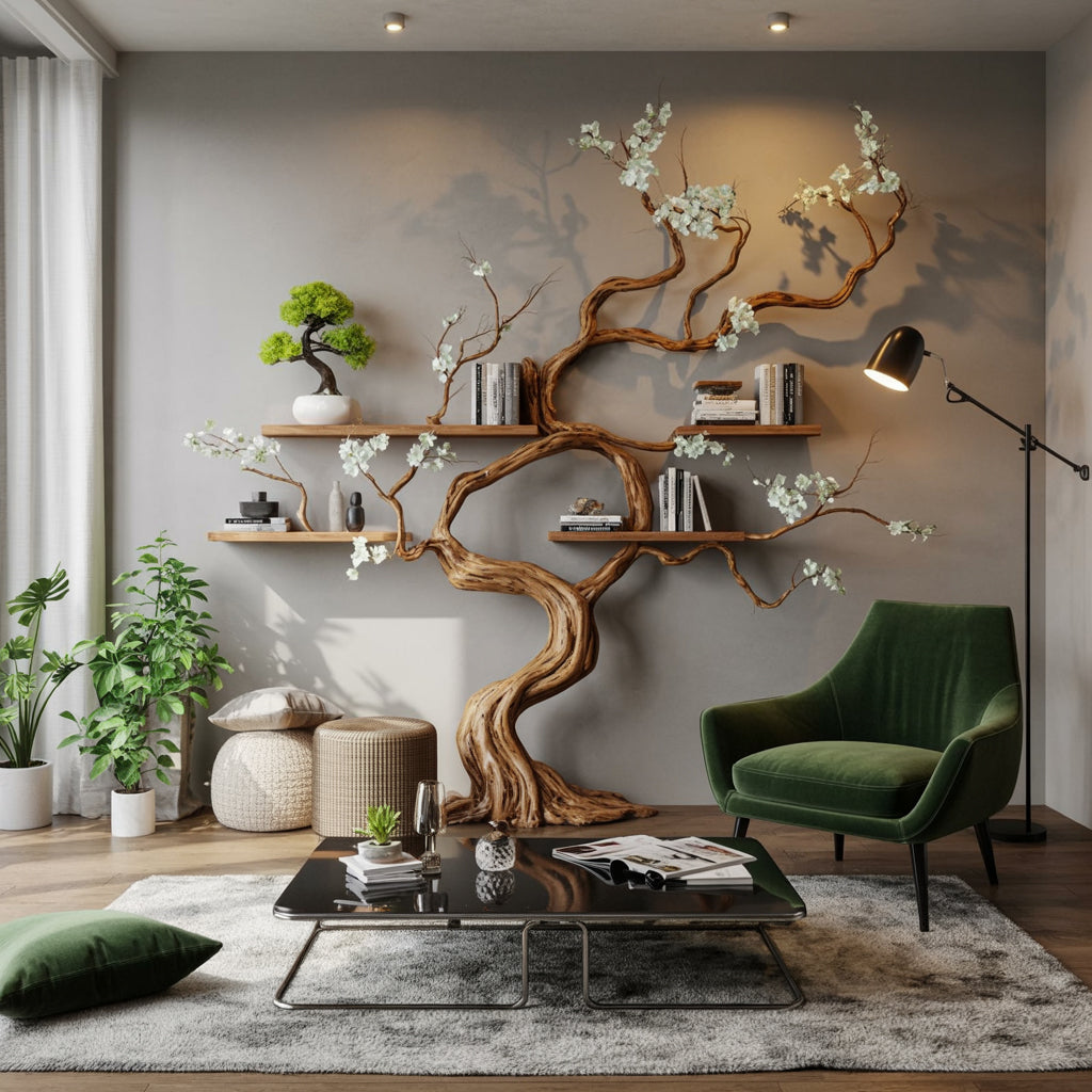 Handmade Solid Wood Tree Wall Shelf – Functional Wall Art Décor