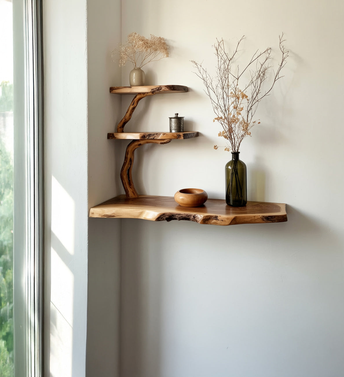 Live Edge Floating Shelf – Solid Wood Wall & Bookshelf
