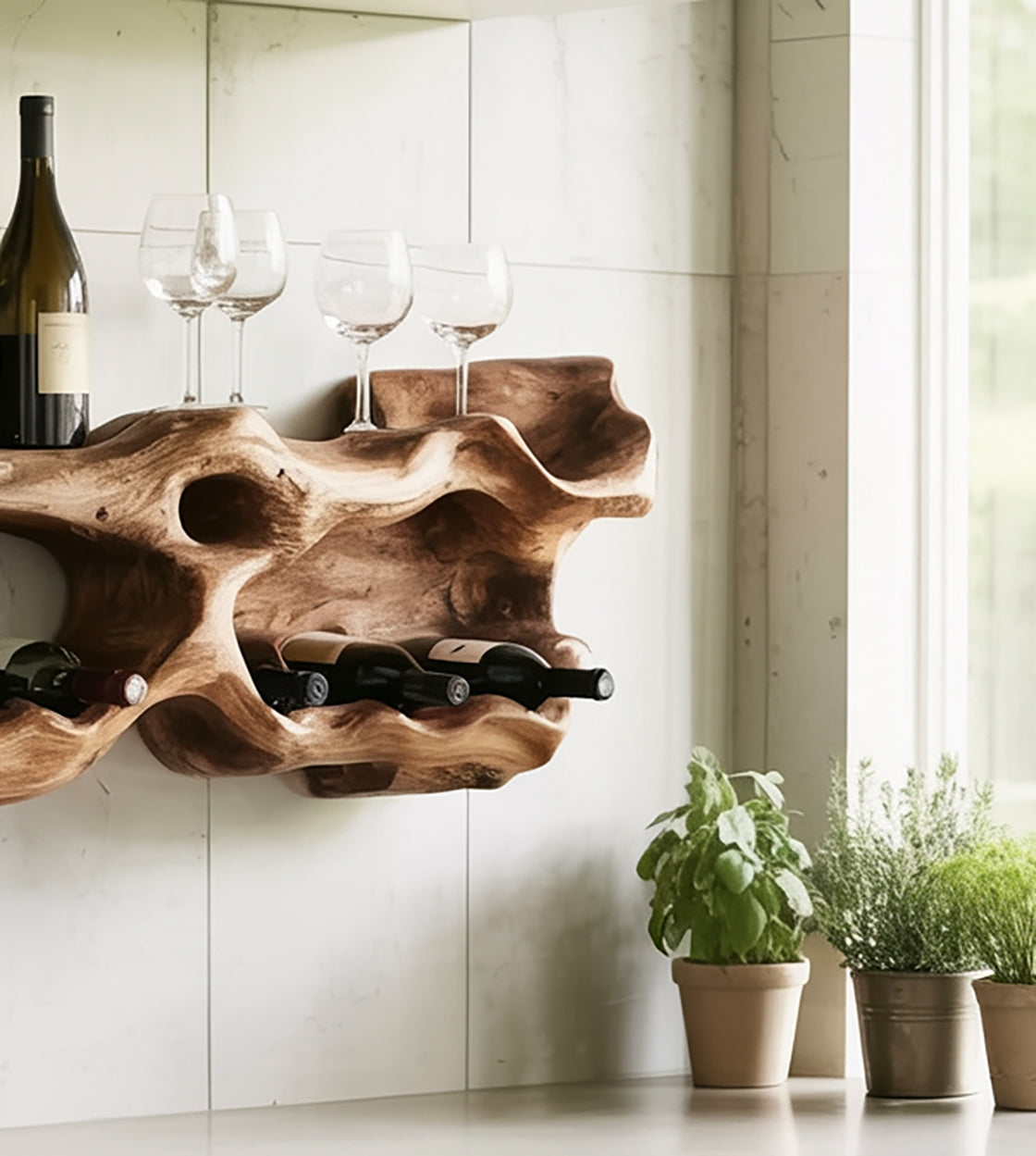 Handcrafted Solid Wood Wine Rack – Rustic Countertop Holder for Kitchen or Home Bar