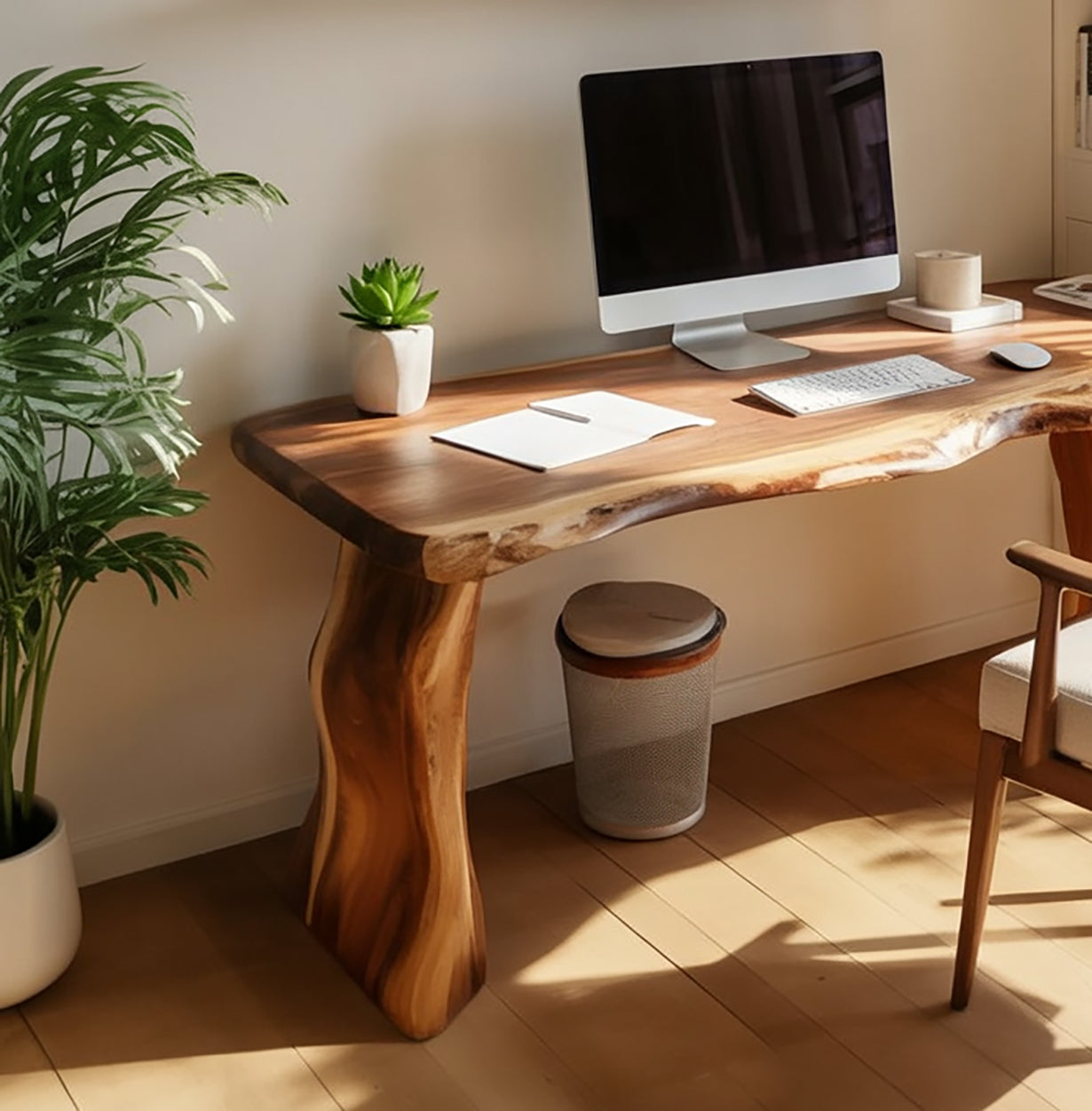 Handcrafted Live Edge Solid Wood Desk – Natural Wood Home Office Writing Table