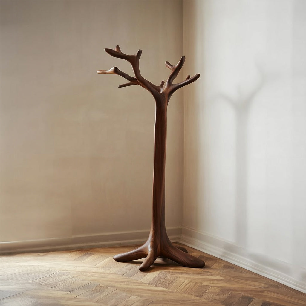 Artisanal Tree Branch Coat Rack – Hand-Sculpted Solid Wood Stand