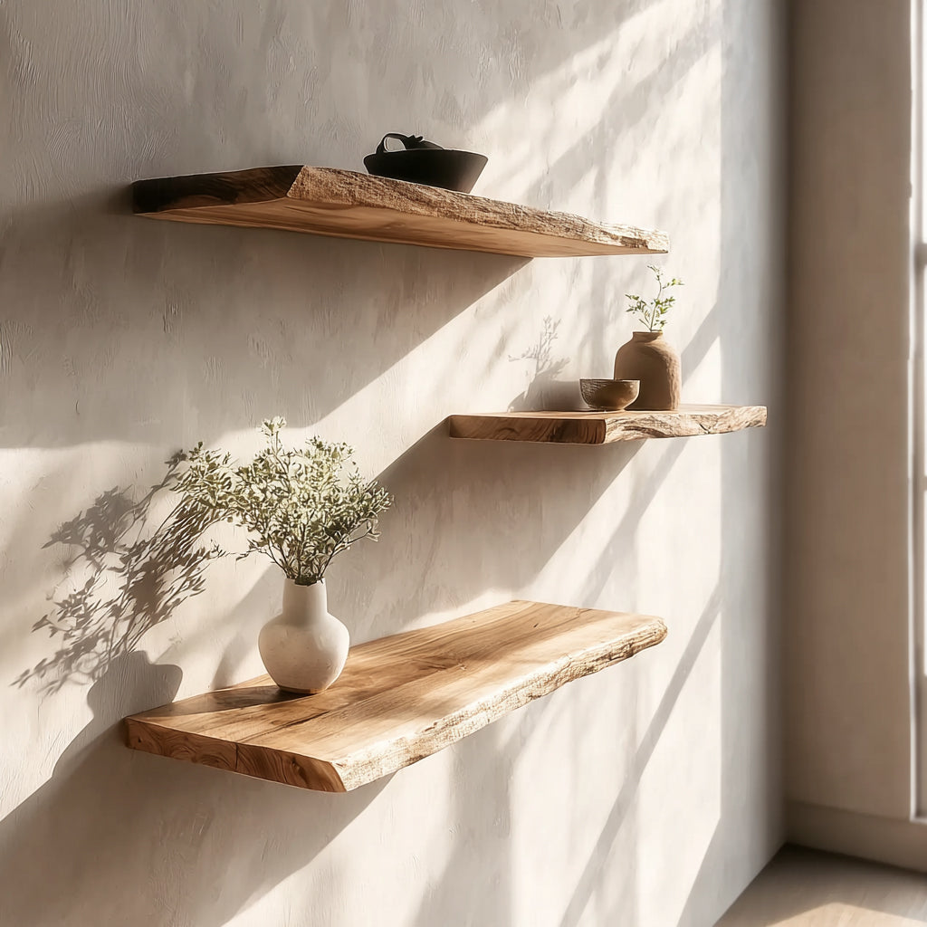 Handcrafted Walnut Floating Shelf – Natural Edge Wood Wall Storage