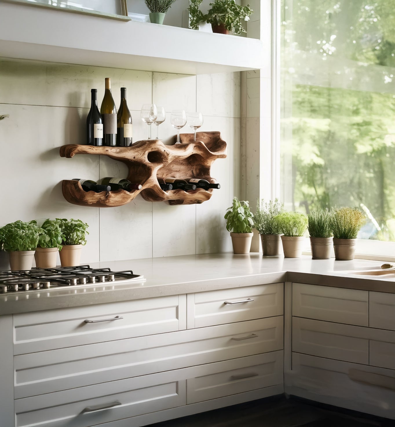 Handcrafted Solid Wood Wine Rack – Rustic Countertop Holder for Kitchen or Home Bar