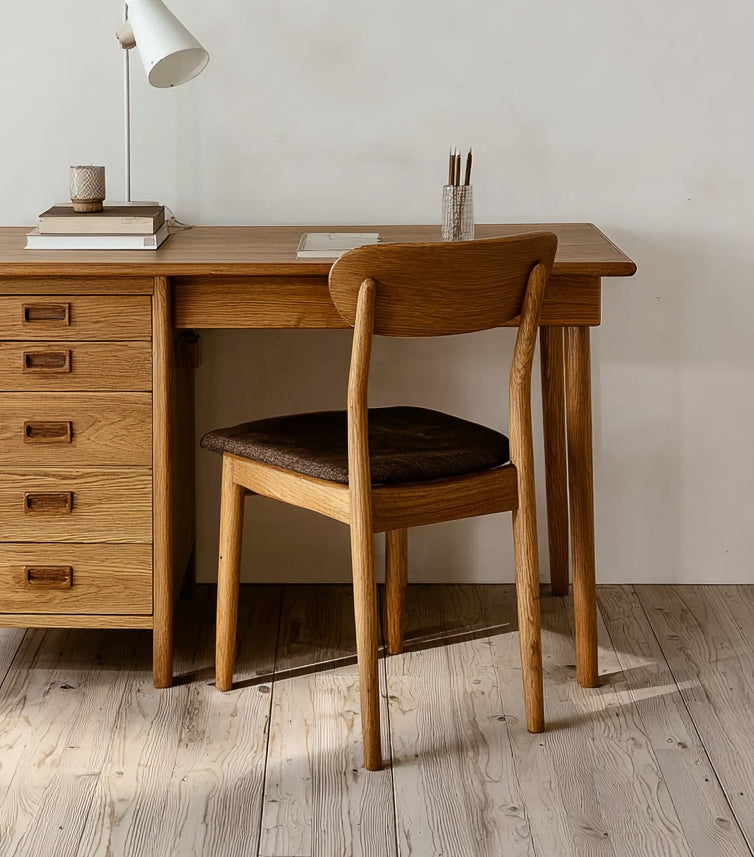 Computer Desk Ulm – Unique Mid Century Narrow Writing Desk, Solid Oak Minimalist Scandinavian Furniture