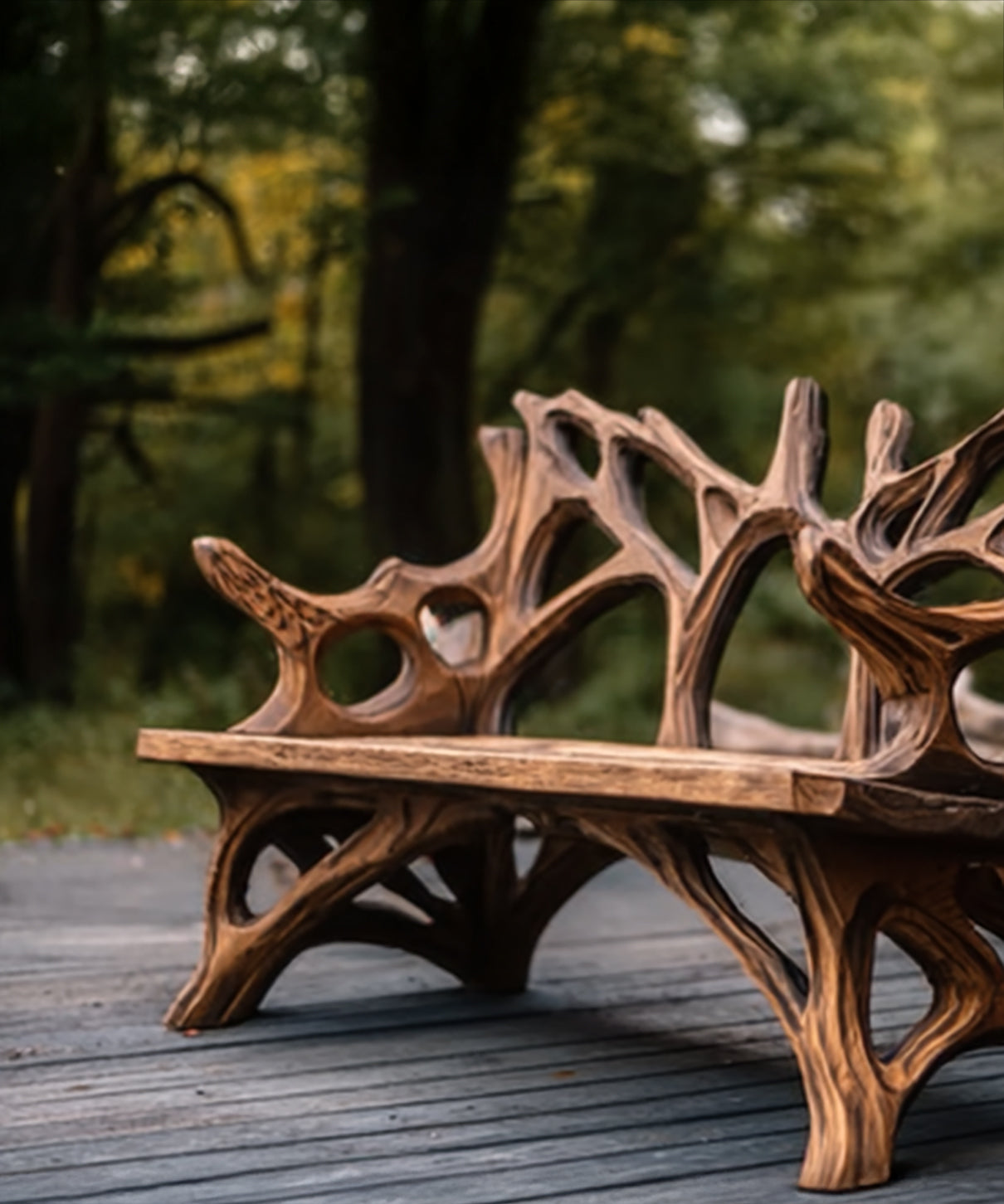 Farmhouse Porch Bench Seat – Rustic Mid Century Solid Wood Outdoor Bench