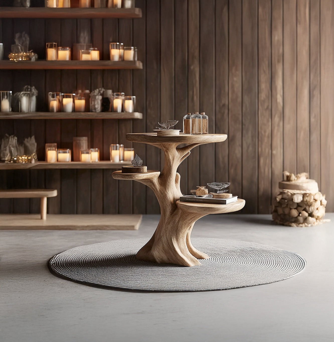 Handcrafted Solid Wood End Table – Tree-Inspired Sculptural Accent Table