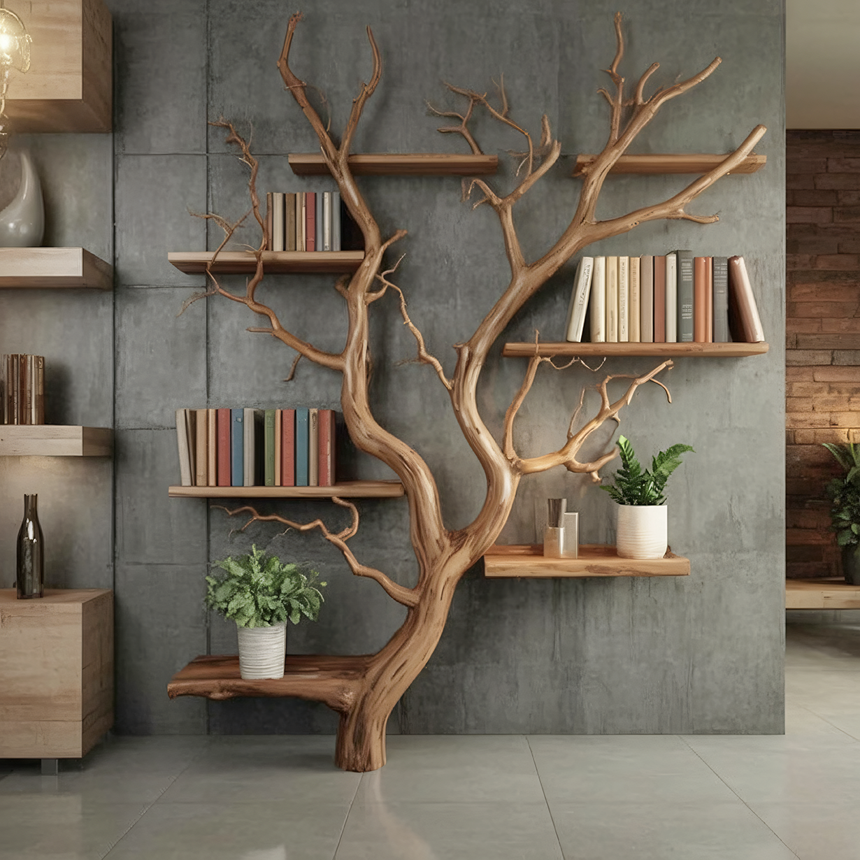 RootCraft Tree Bookshelf | Handmade Driftwood Wall Mounted Bookcase
