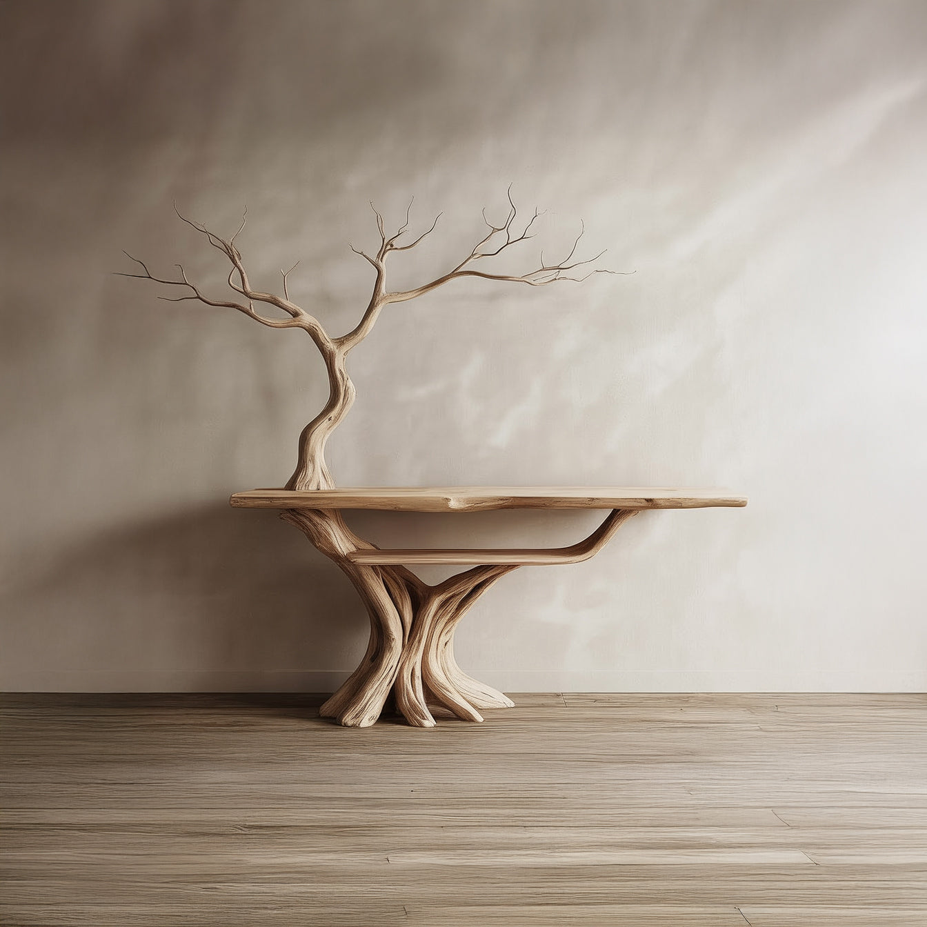 Handcrafted Tree-Inspired Wooden Console Table – Sculptural Solid Wood Entryway Table