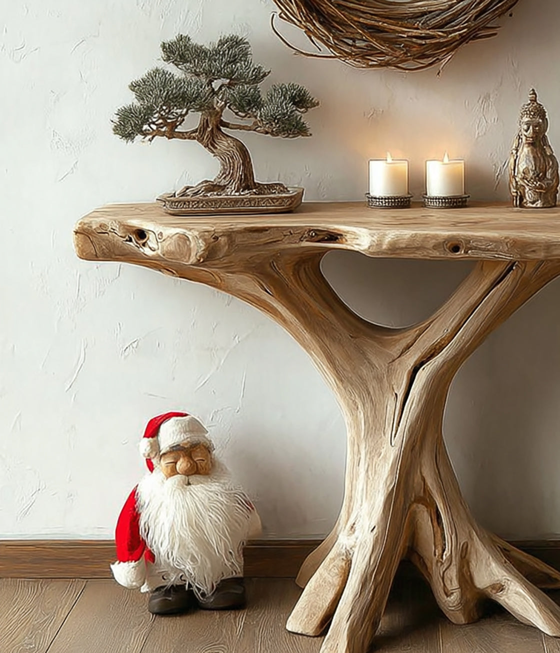 Rustic Tree Root Console Table – Handmade Live Edge Hallway Table for Cabin & Farmhouse