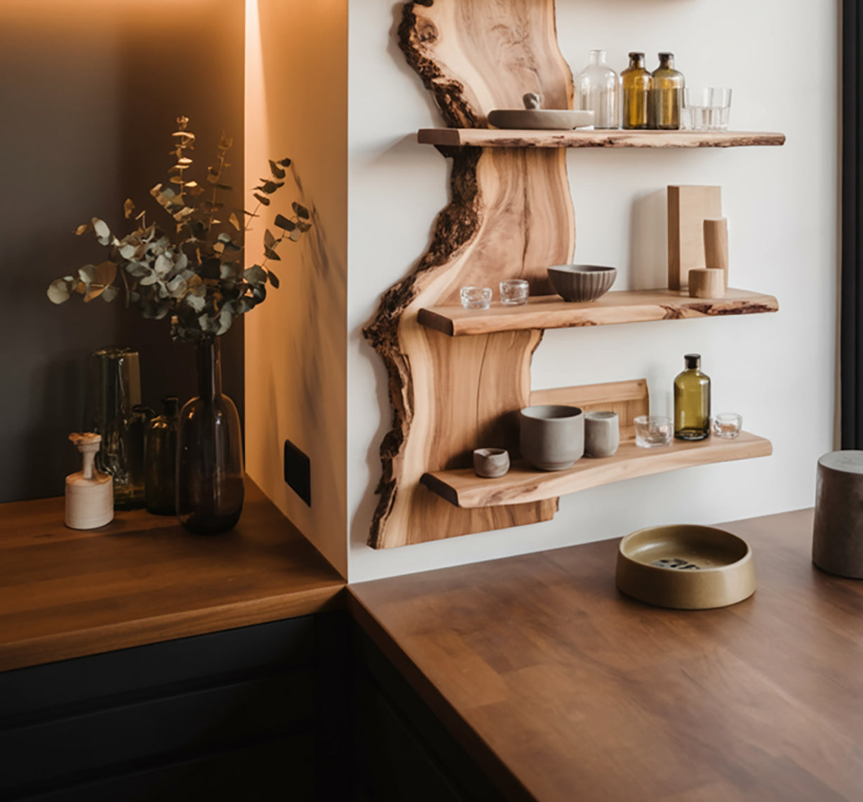 Modern Live Edge Floating Shelf For Kitchen
