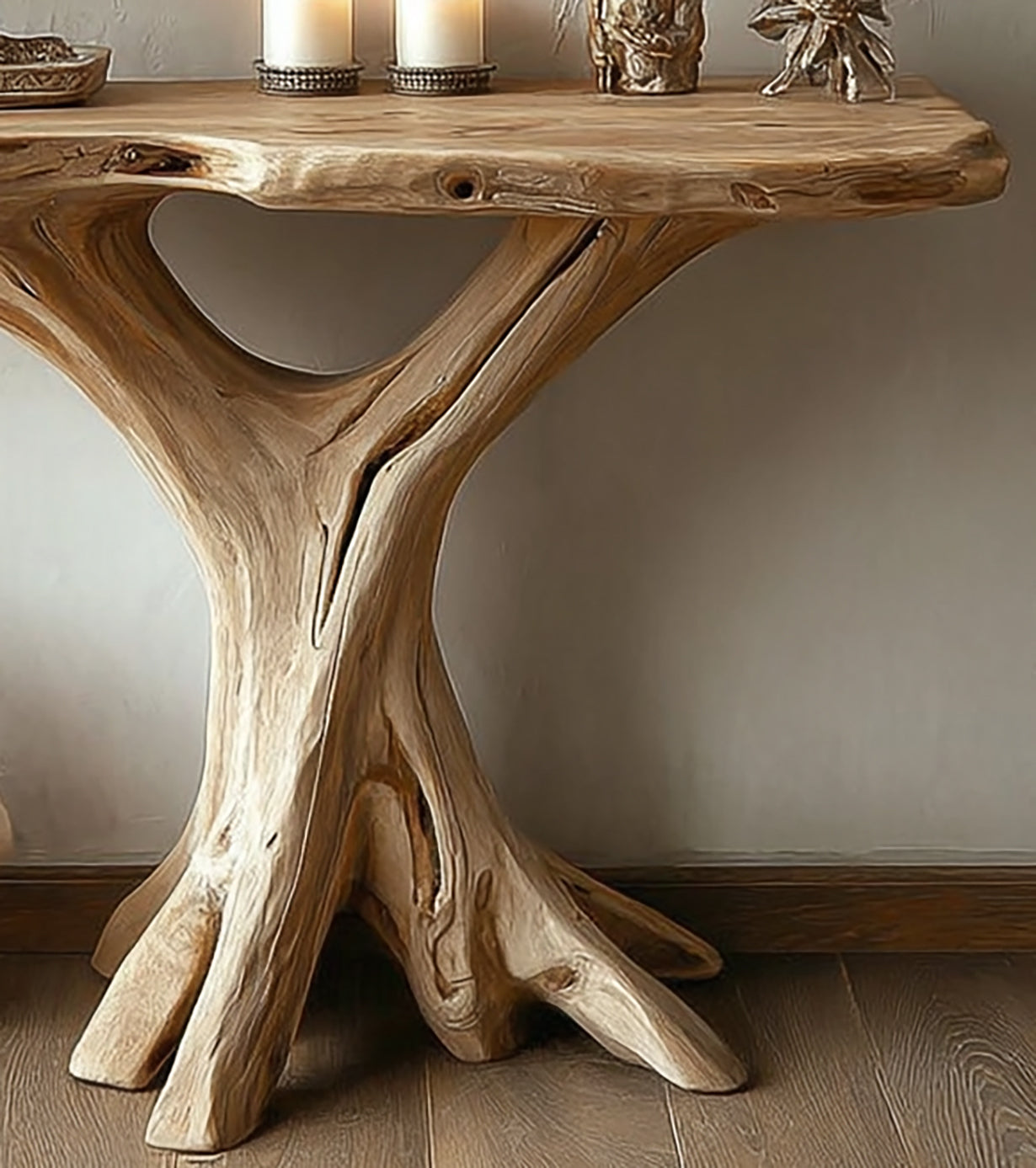 Rustic Tree Root Console Table – Handmade Live Edge Hallway Table for Cabin & Farmhouse