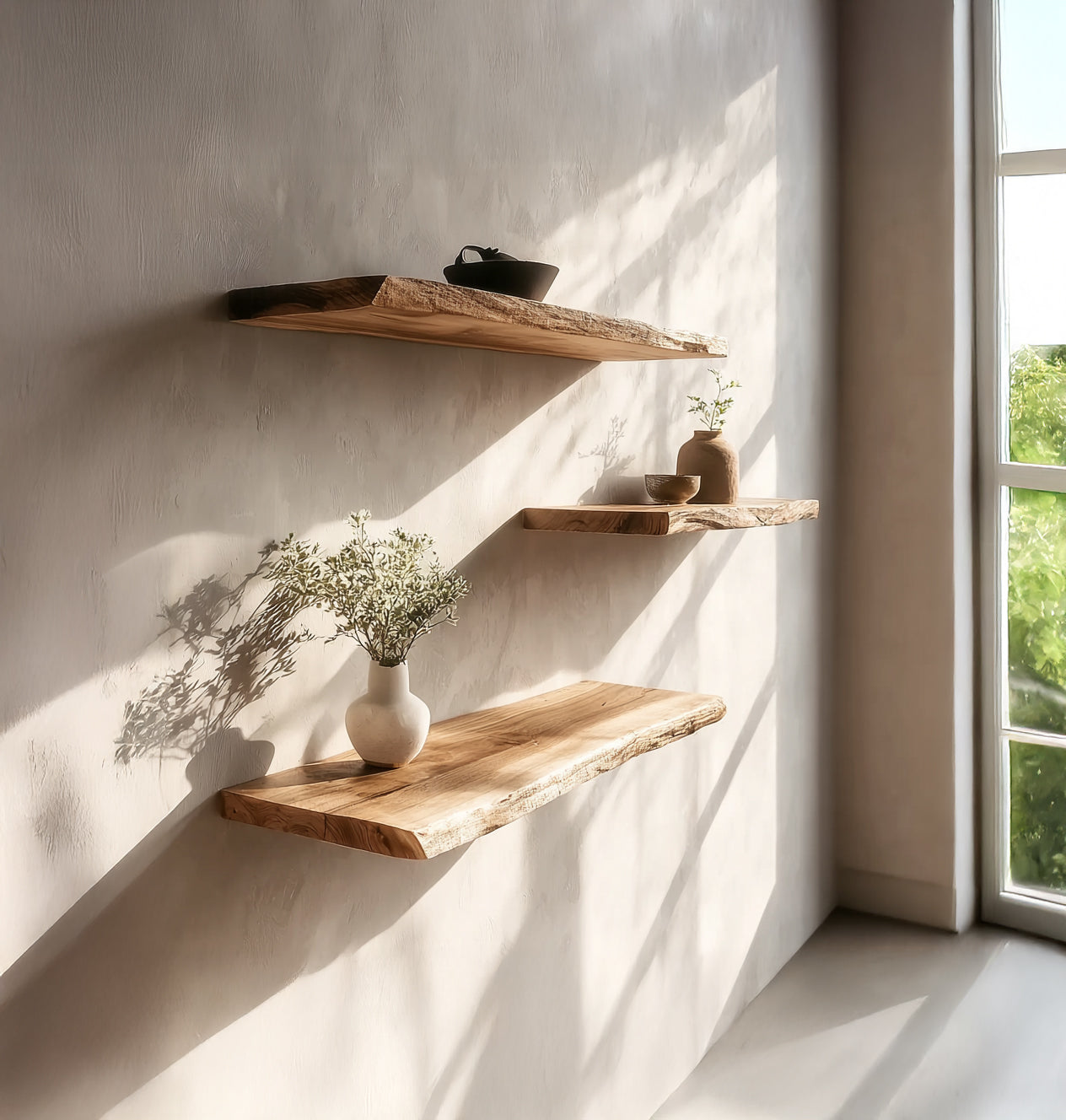 Handcrafted Floating Shelf – Natural Edge Wood Wall Storage