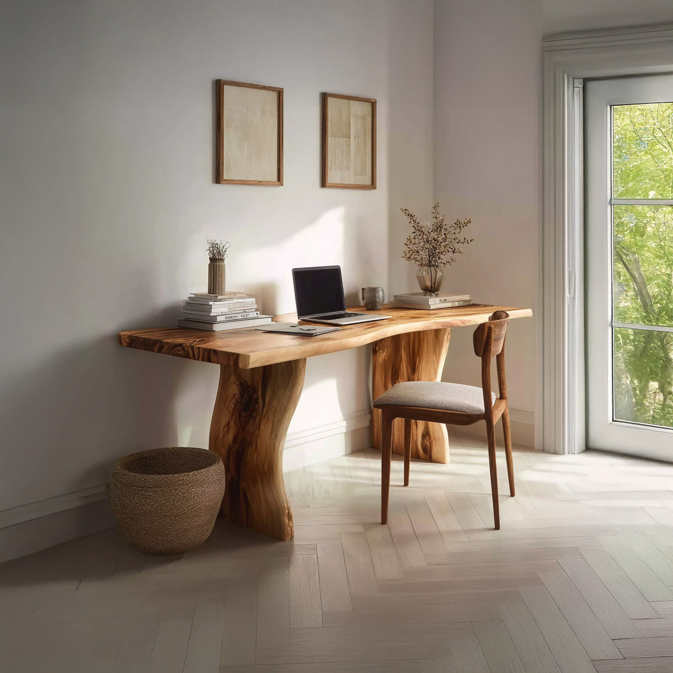 Live Edge Solid Wood Writing Desk – Handcrafted Natural Wood Home Office Table