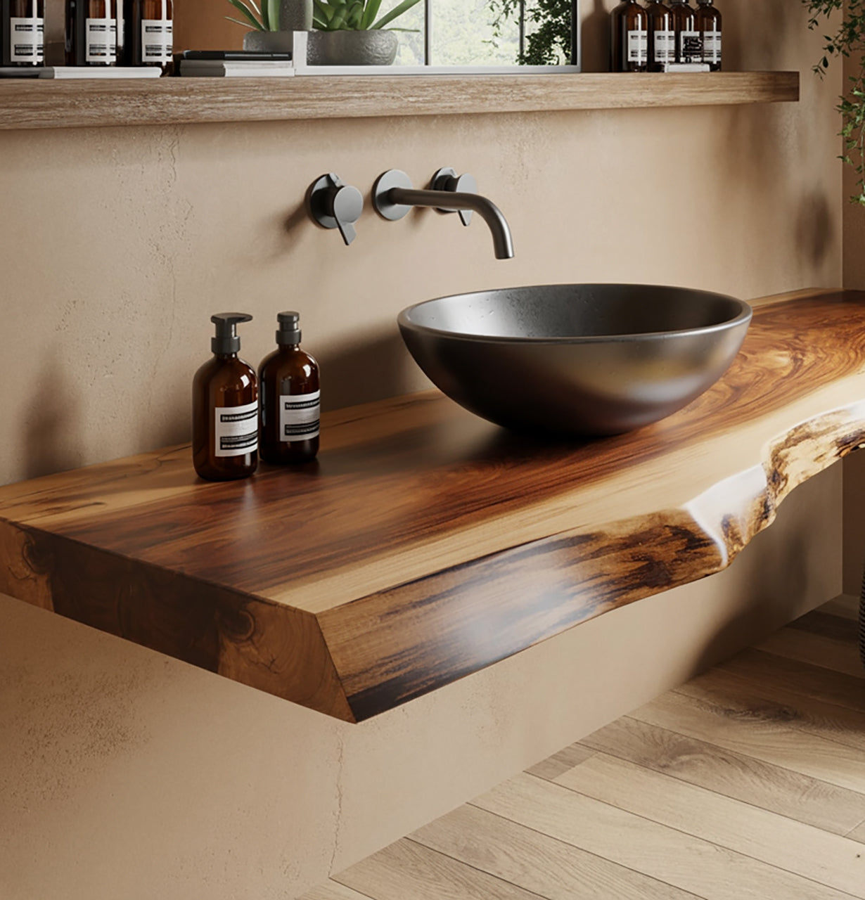 Solid Wood Vanity Shelf – Unique Housewarming Gift – Rustic Bathroom Wall Art