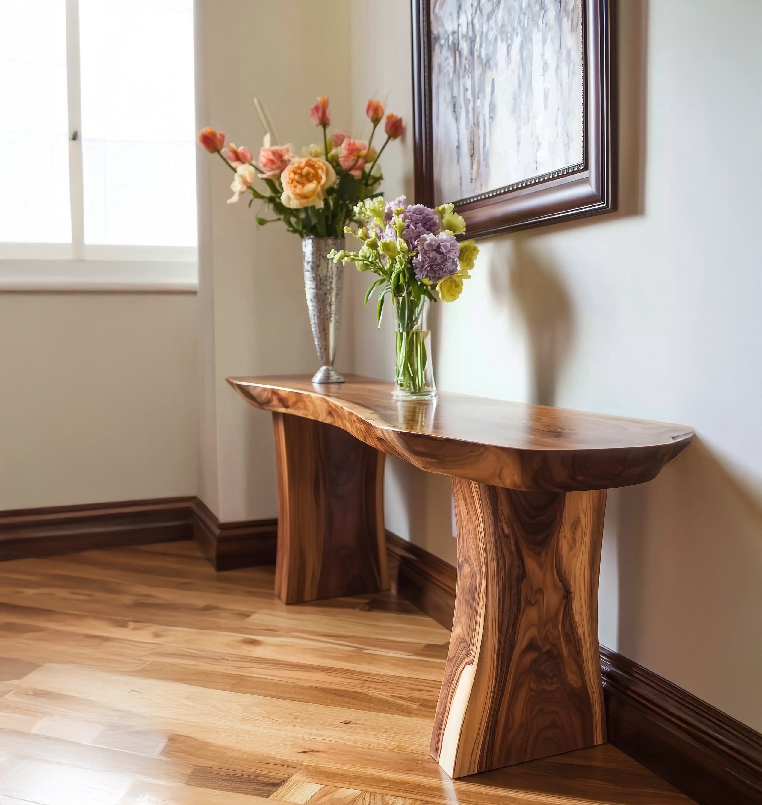 Rustic Solid Wood Console Table Farmhouse Hallway Console, Modern Wooden Sofa Table