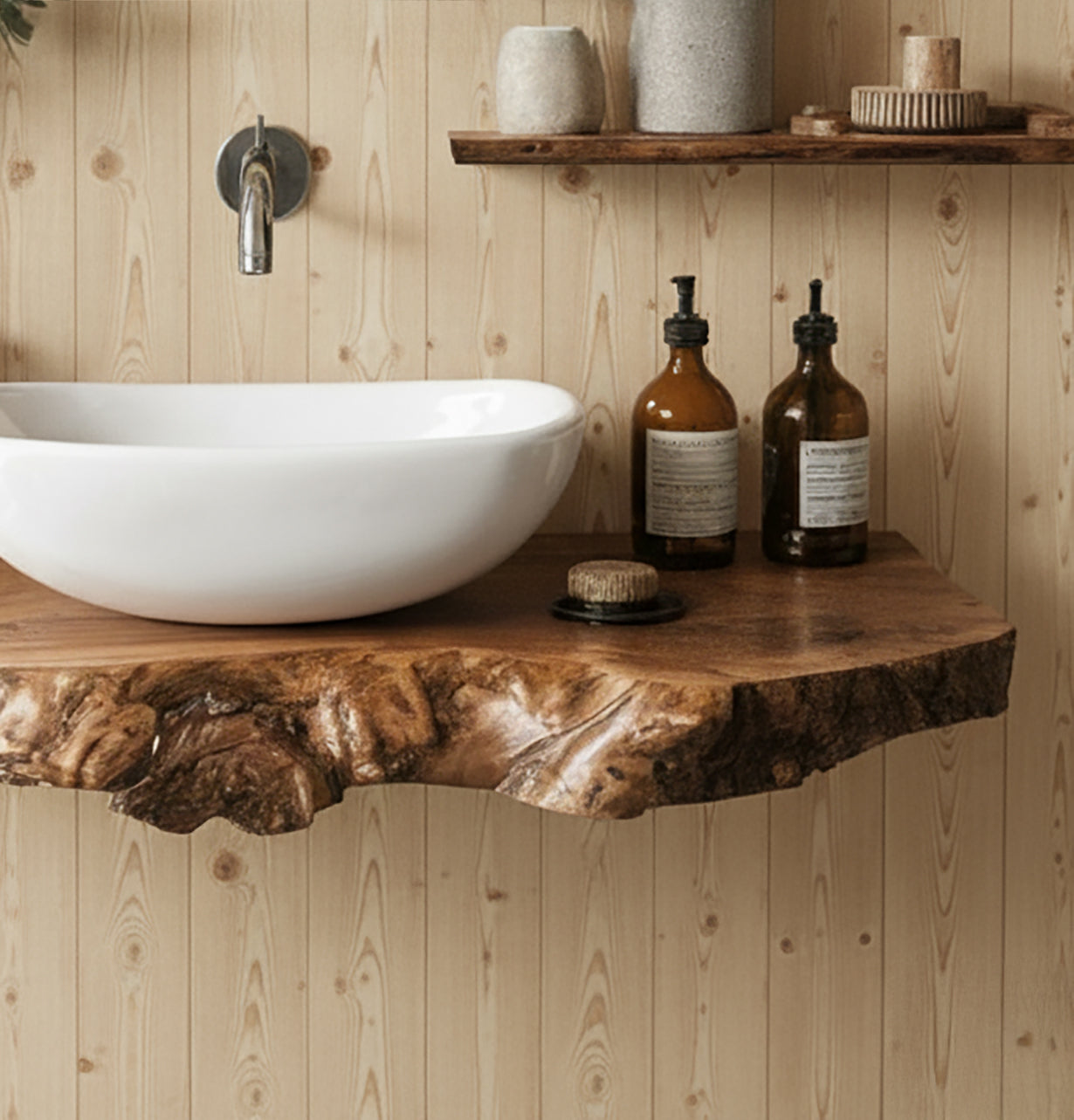 Handmade Live Edge Floating Vanity Shelf – Rustic Wall Mounted Bathroom Shelf