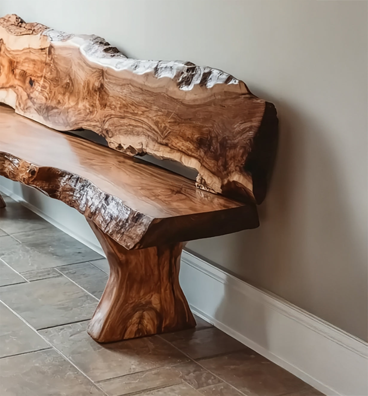 Live Edge Solid Wood Bench – Handmade Natural Slab Seat with Unique Grain
