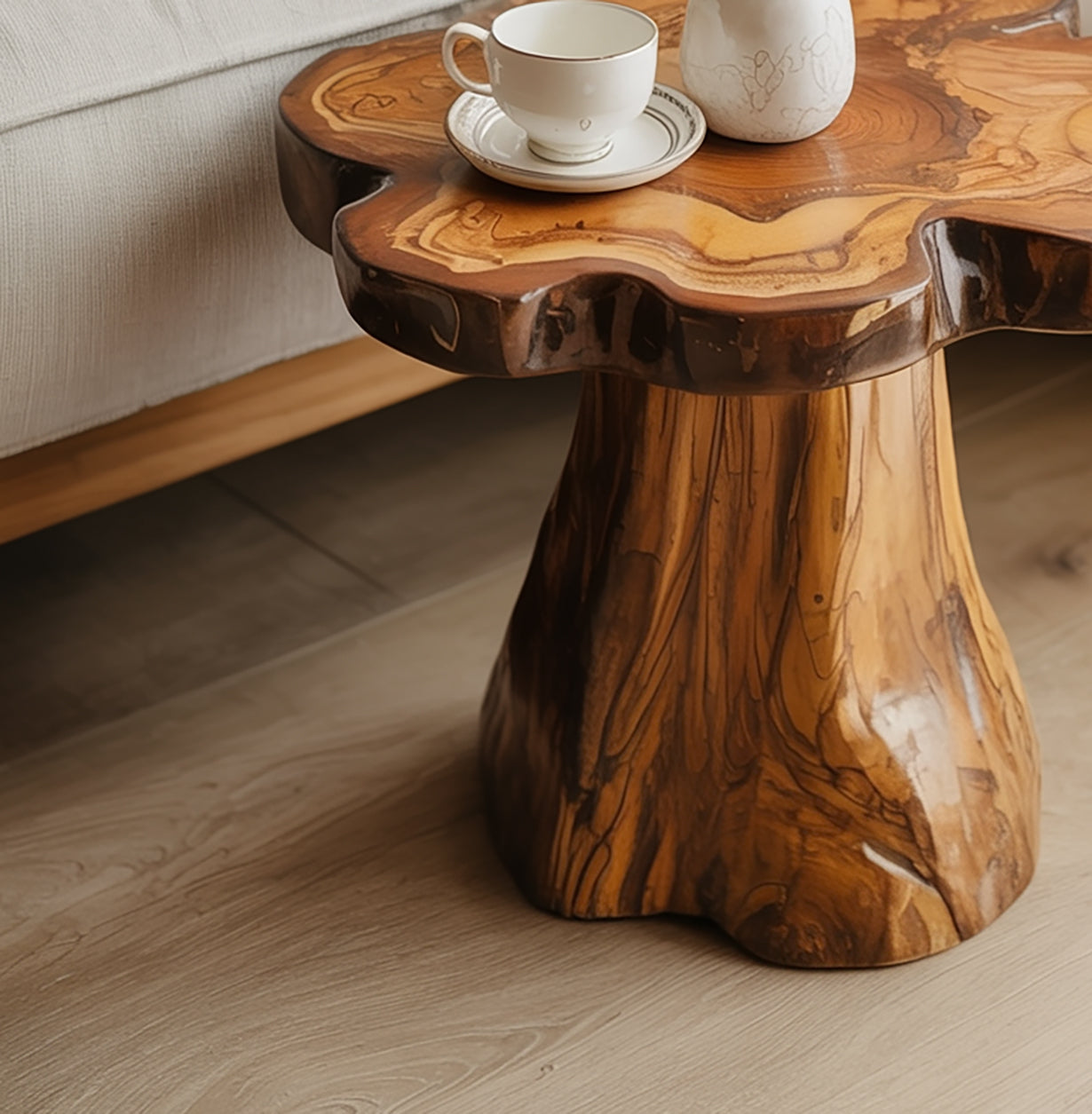 Handcrafted Live Edge End Table with Natural Grain for Artisanal Home Decor