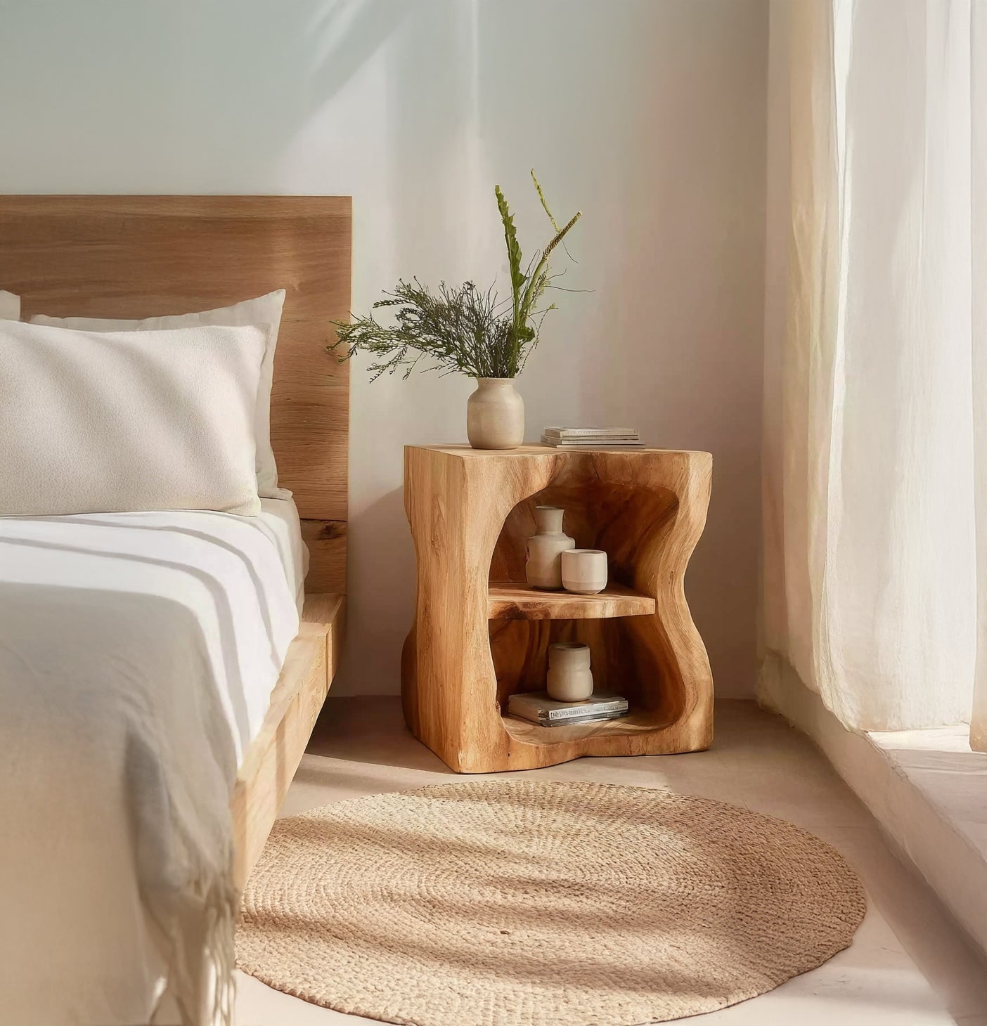 Rustic Organic Nightstand – Sculptural Solid Wood Side Table for Bedroom