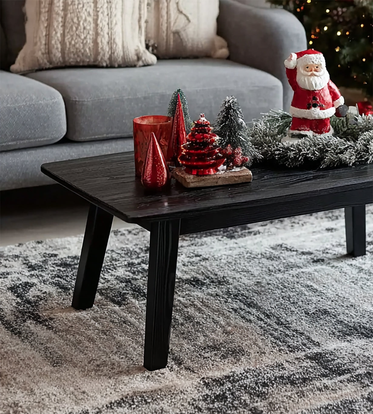 Rustic Black Wooden Coffee Table – Handmade Solid Wood Farmhouse Accent for Holiday